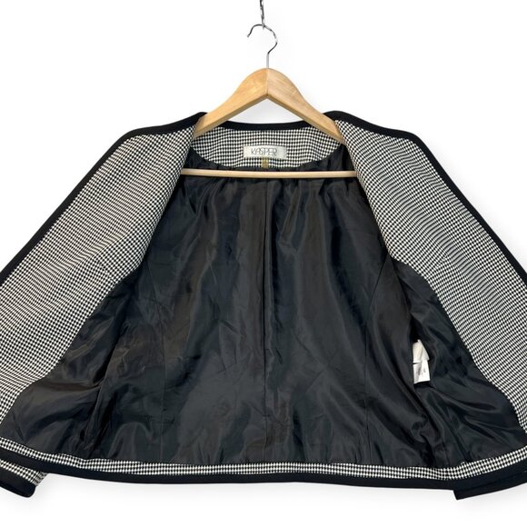 Vintage Kasper Jacket Black White Houndstooth Jewel Neck Short Open Blazer Sz 10 - Picture 3 of 12